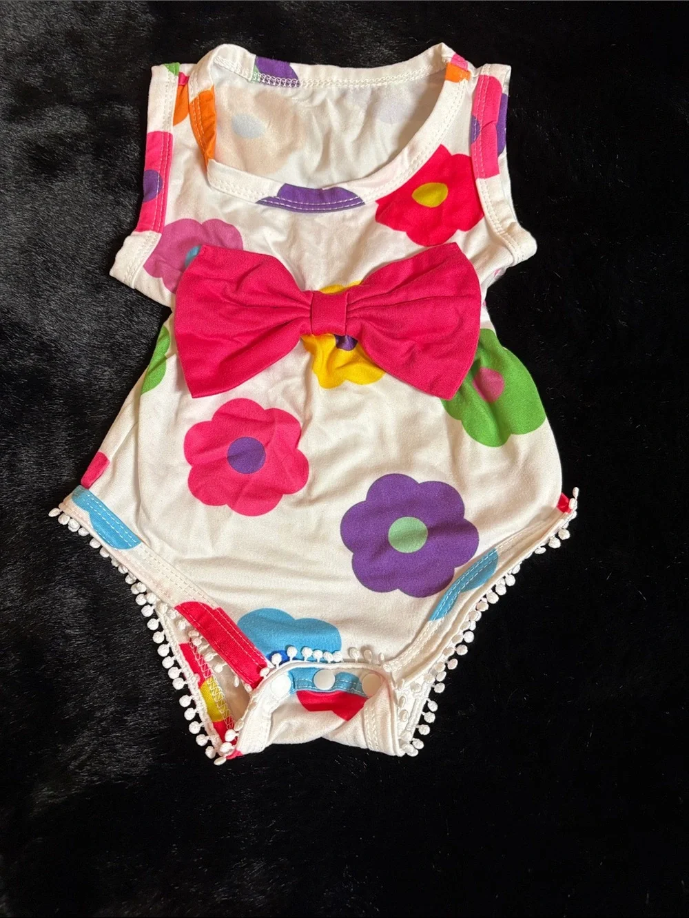 Girls White Floral Bow One-Piece Romper